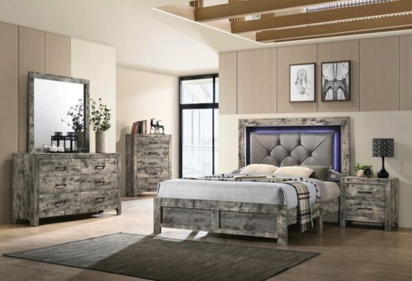 grey whitewash bedroom set with led light