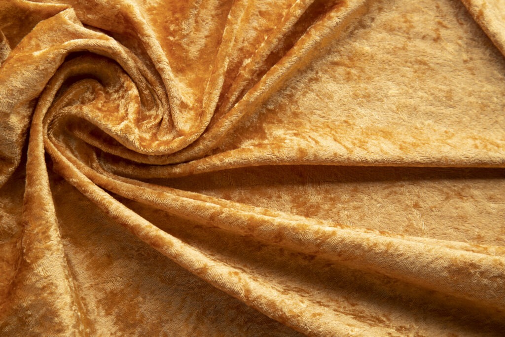 crumpled brown chenille upholstery fabric close up