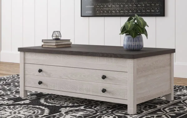 farmhouse style coffee table with a large storage drawer