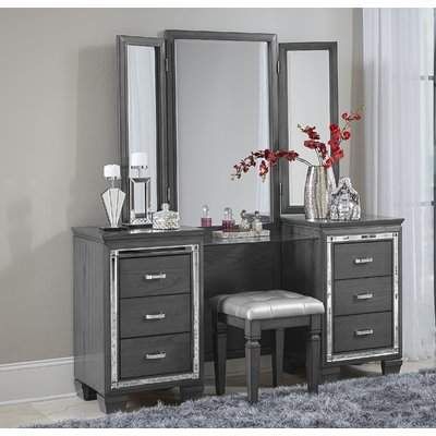 739d08b1bc1b416ef7e9cdb615bd365b storage vanity set with large tri-fold mirror and upholstered stool