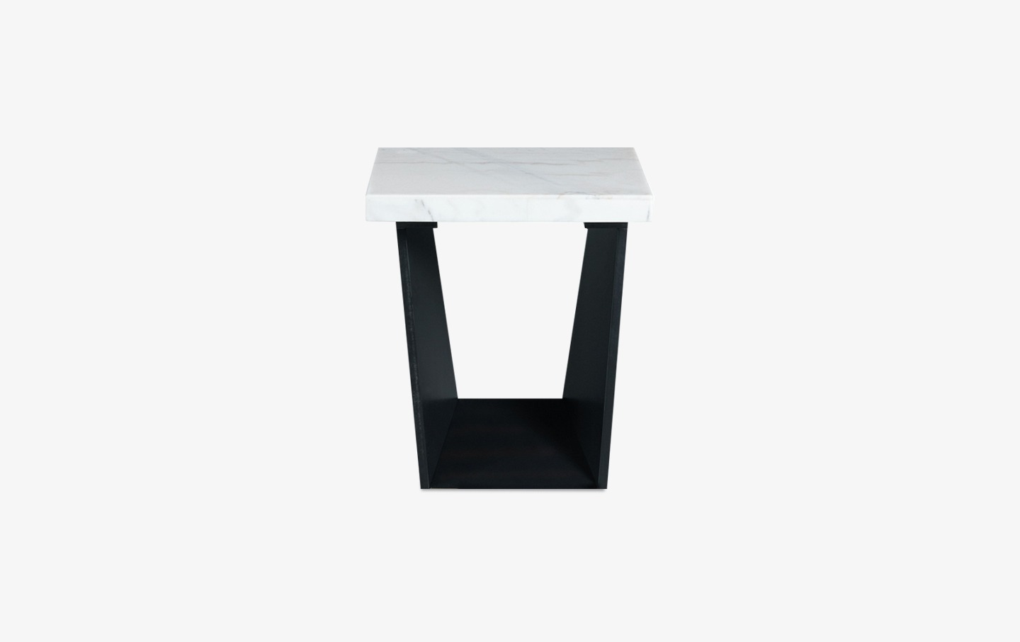 modern end table with black base and marble tabletop