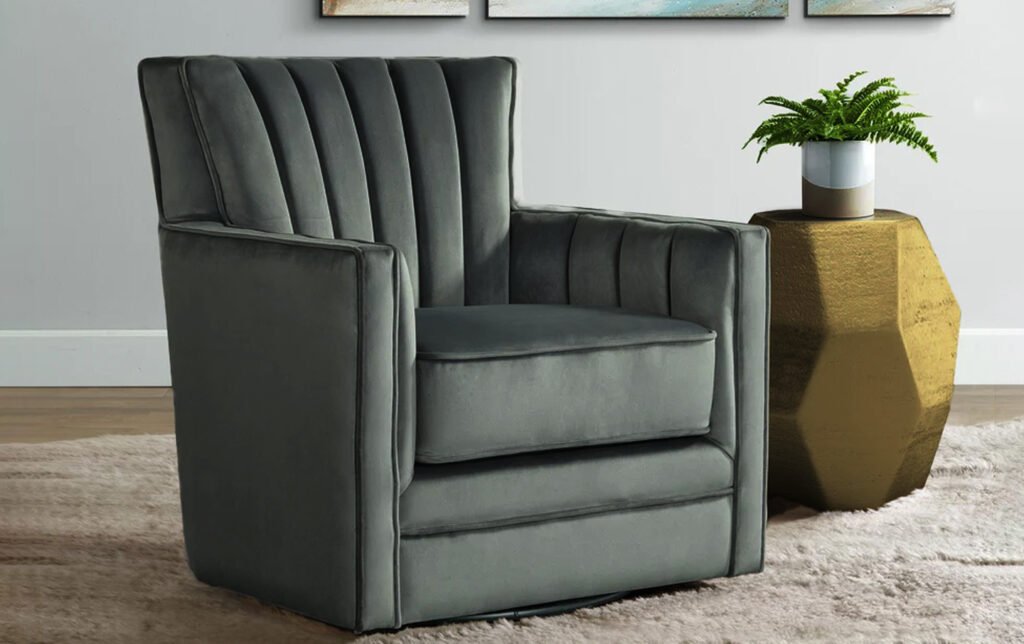 Teal swivel chair with a swivel base