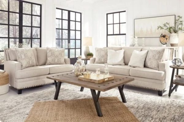 living room with a modern farmhouse aesthetic
